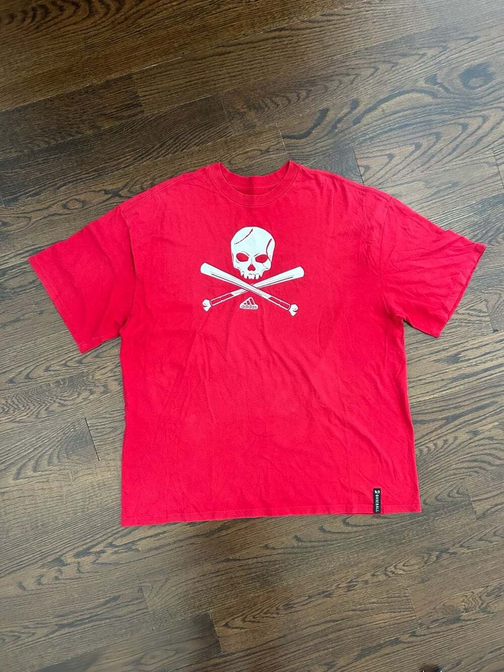 Adidas Skull Baseball T-Shirt Size 2XL Red Graphic